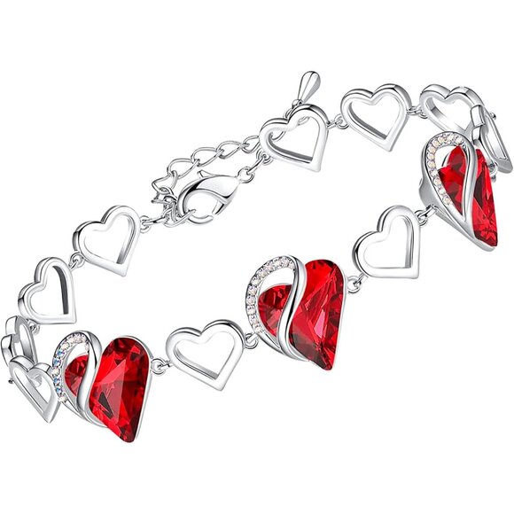 Infinity Love Heart Link Bracelets for Women Silver Tone 7-inch with Extender